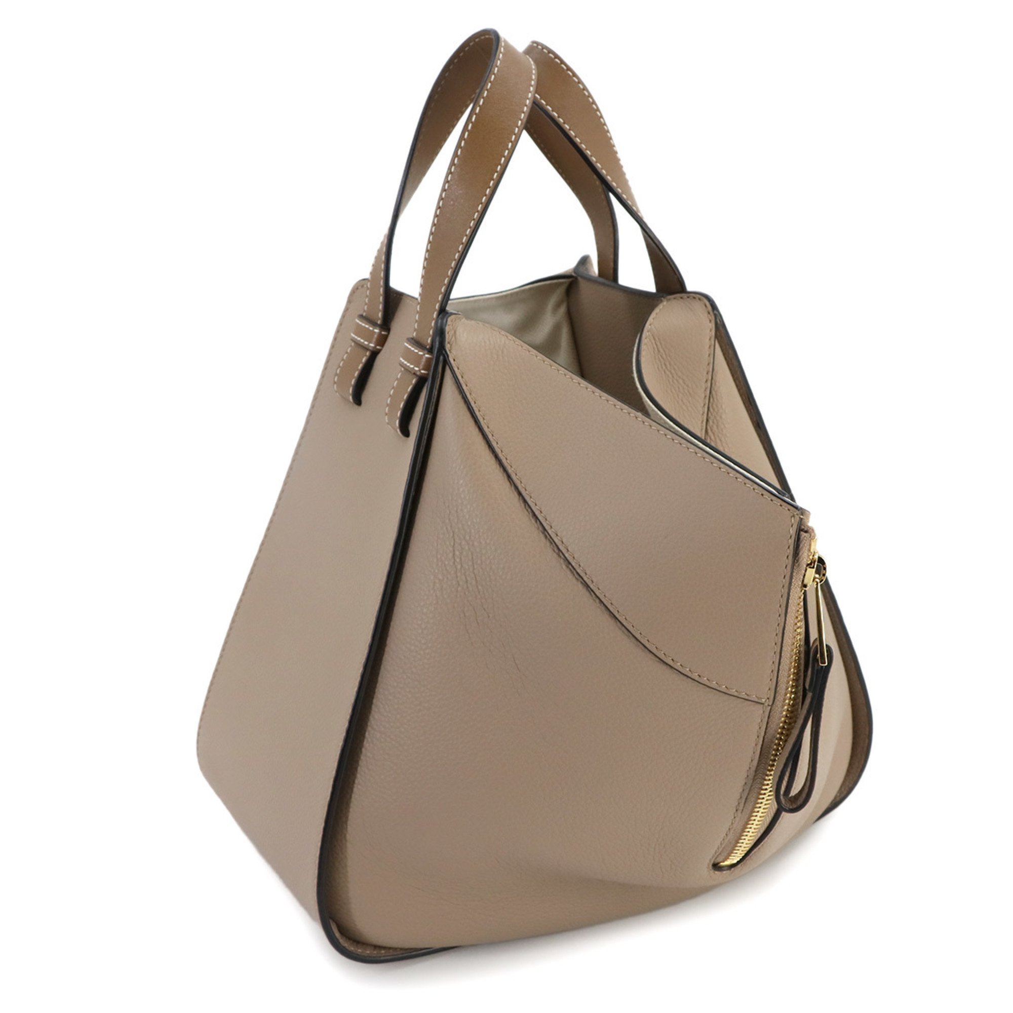 LOEWE Hammock Small 2way Hand Shoulder Bag Leather Beige Brown 38712KBN60 Gold Hardware