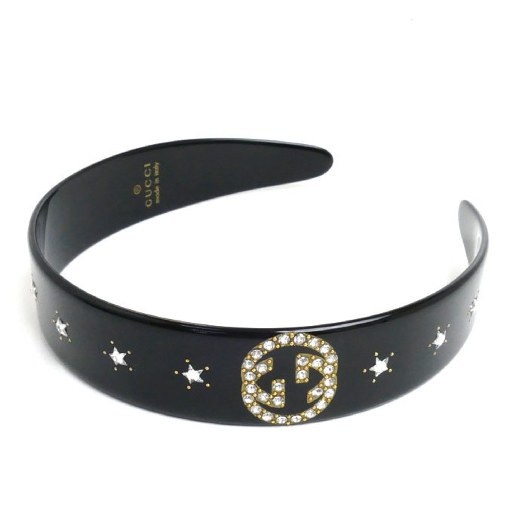 GUCCI Crystal Interlocking G Headband Black 628716 I12GO 8520 Women's