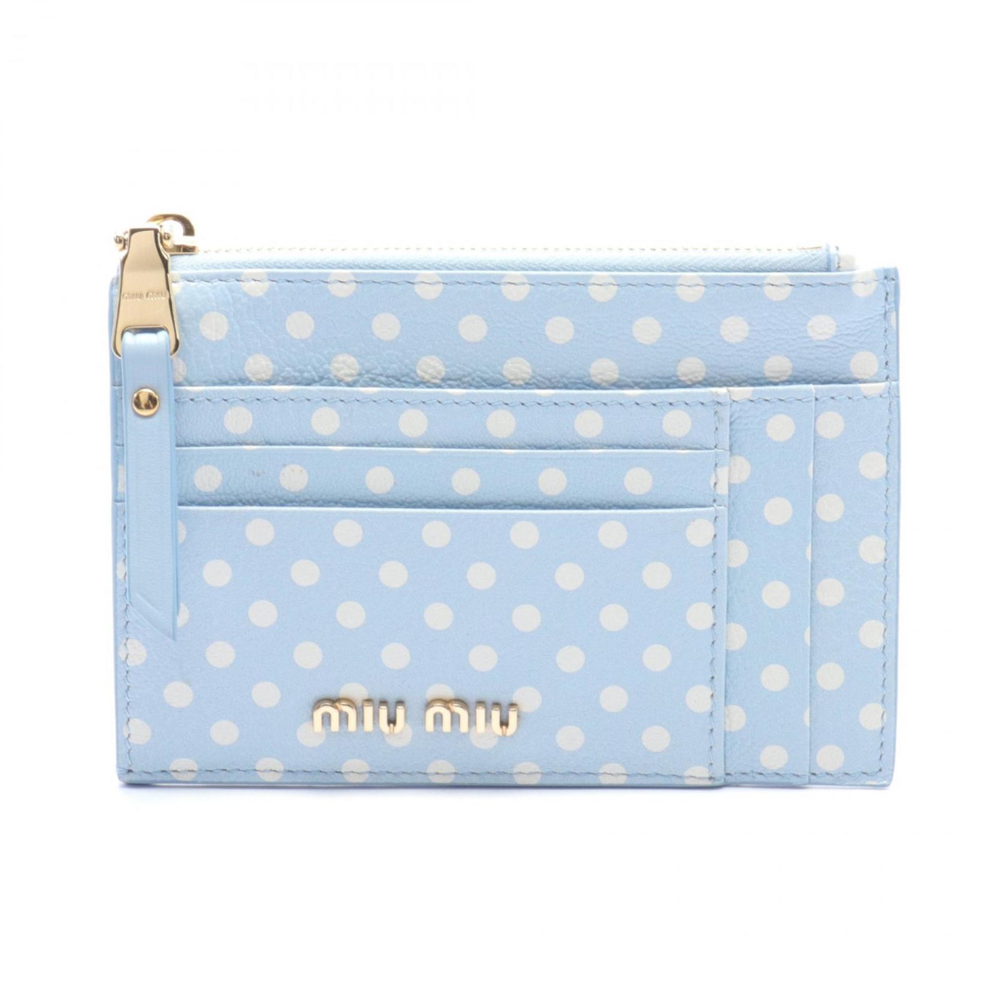 Miu Miu Miu MADRAS POIS Madras Business Card Holder/Card Case Leather Women's Blue White 5MC446