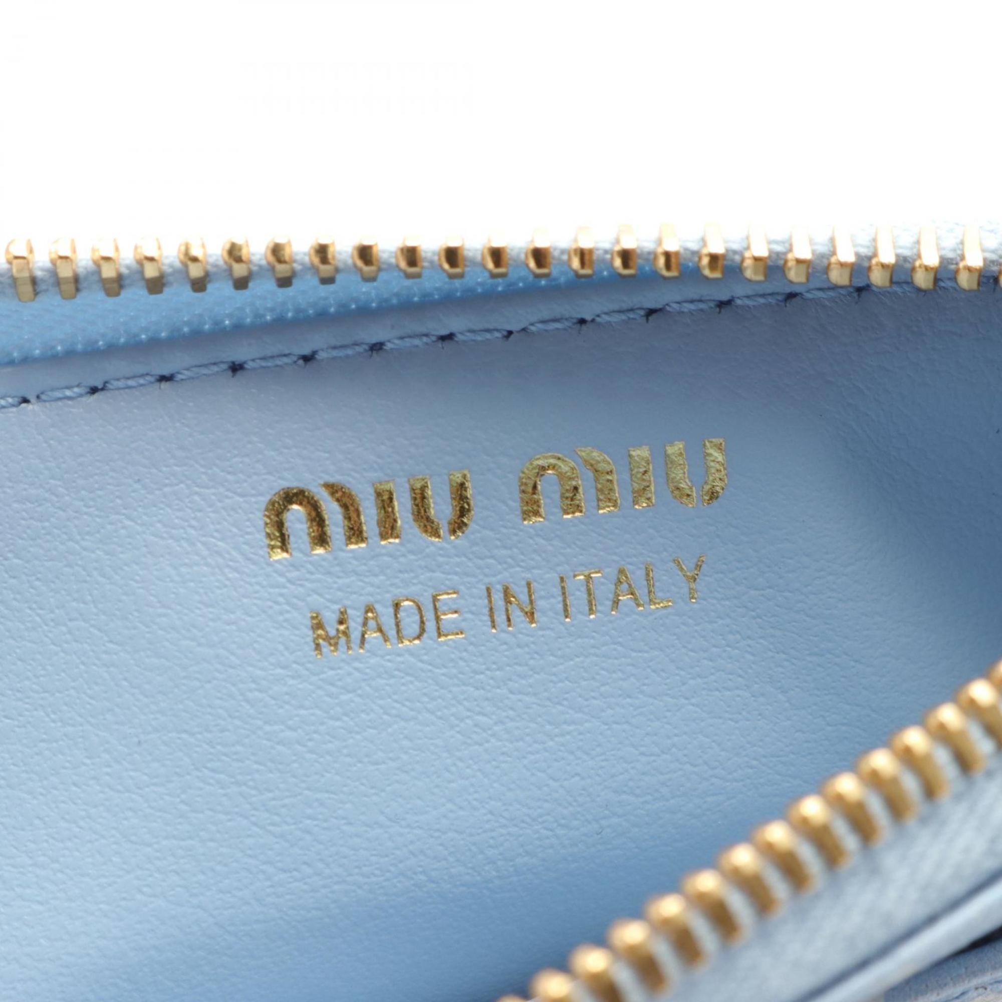 Miu Miu Miu MADRAS POIS Madras Business Card Holder/Card Case Leather Women's Blue White 5MC446