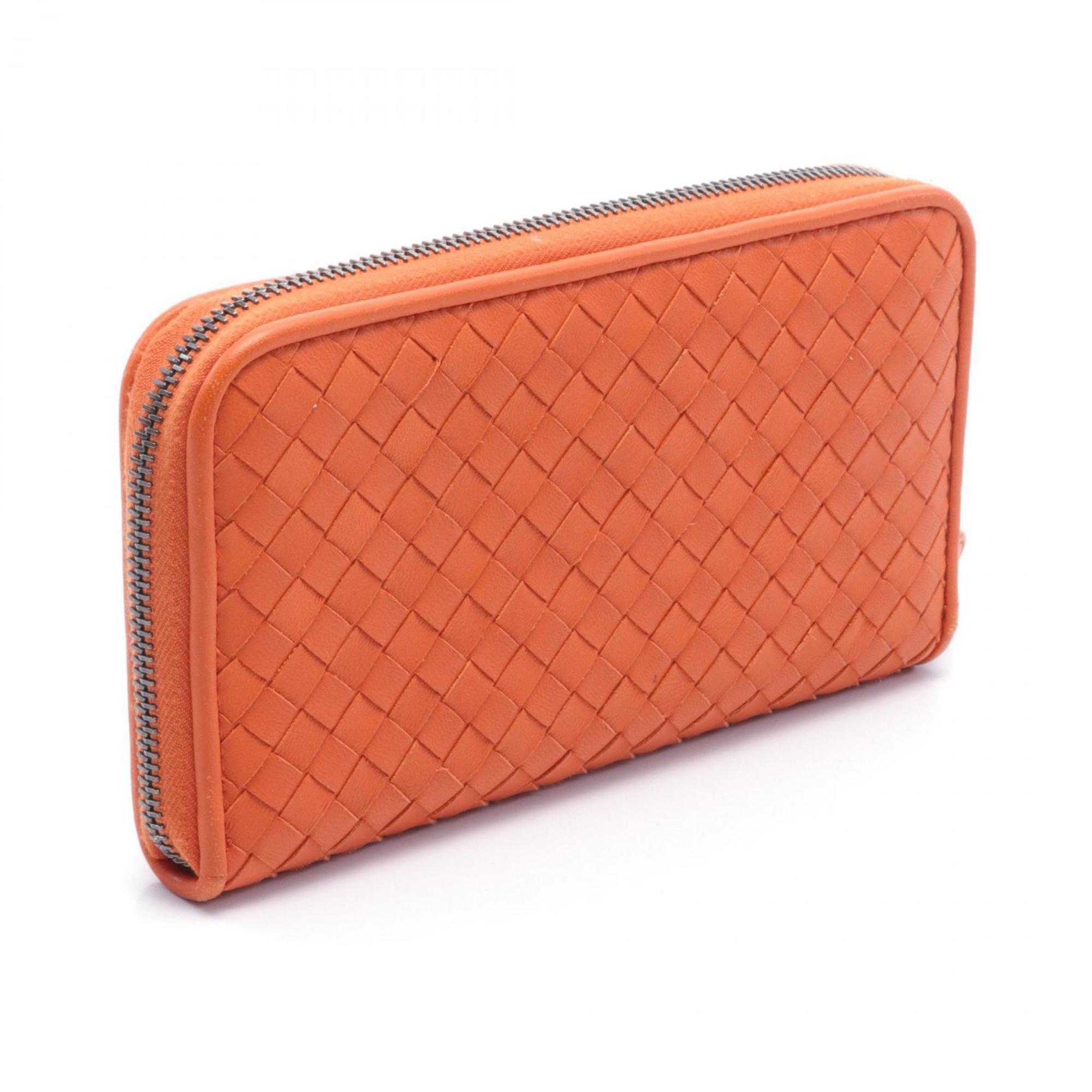 BOTTEGA VENETA Intrecciato Round Long Wallet Leather Men's Women's Orange