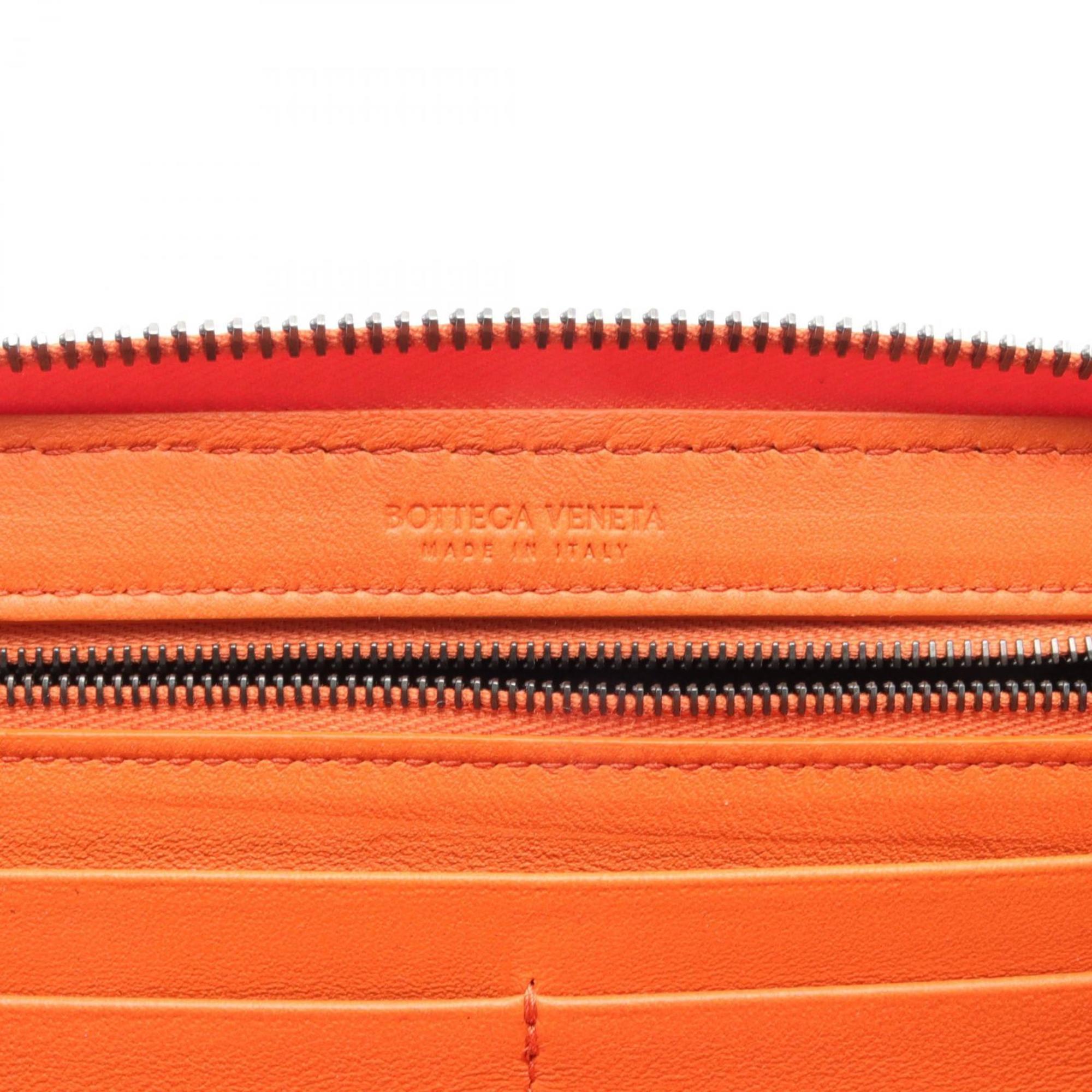 BOTTEGA VENETA Intrecciato Round Long Wallet Leather Men's Women's Orange