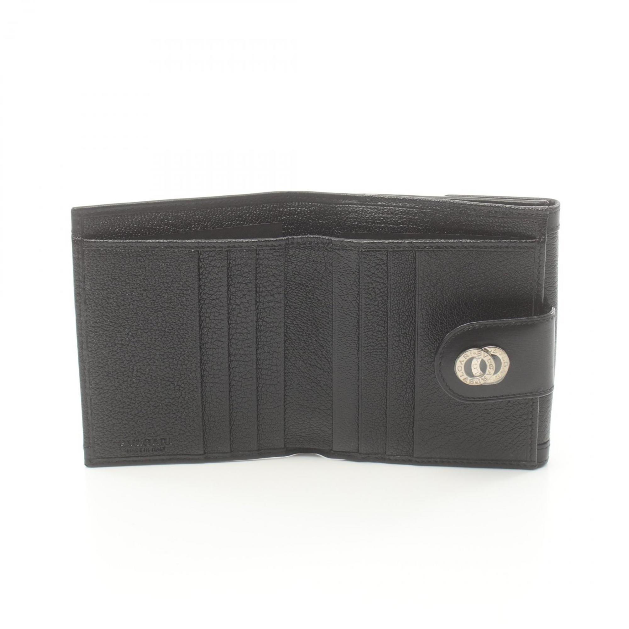 BVLGARI Doppiotondo Bi-fold Wallet Leather Men's Black 26203