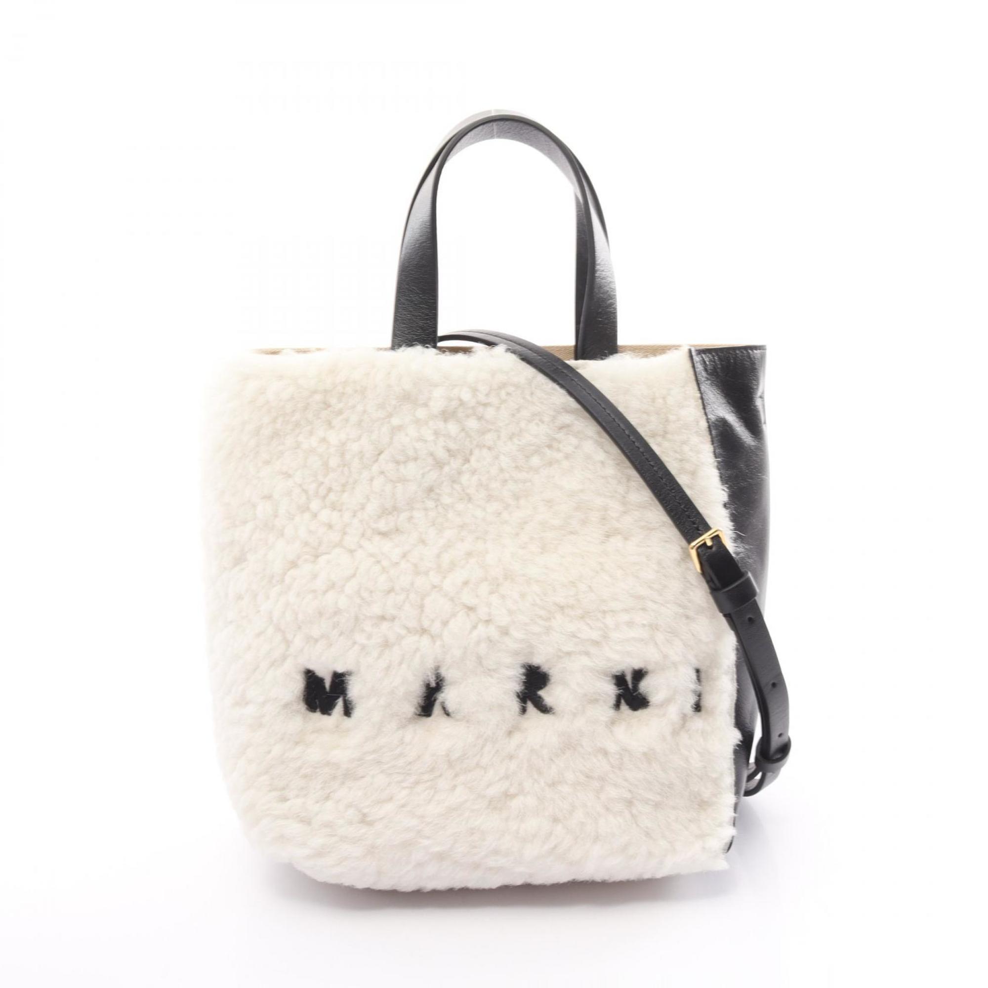 MARNI MUSEO SOFT Handbag Bag Leather Lamb Fur Women's White Black