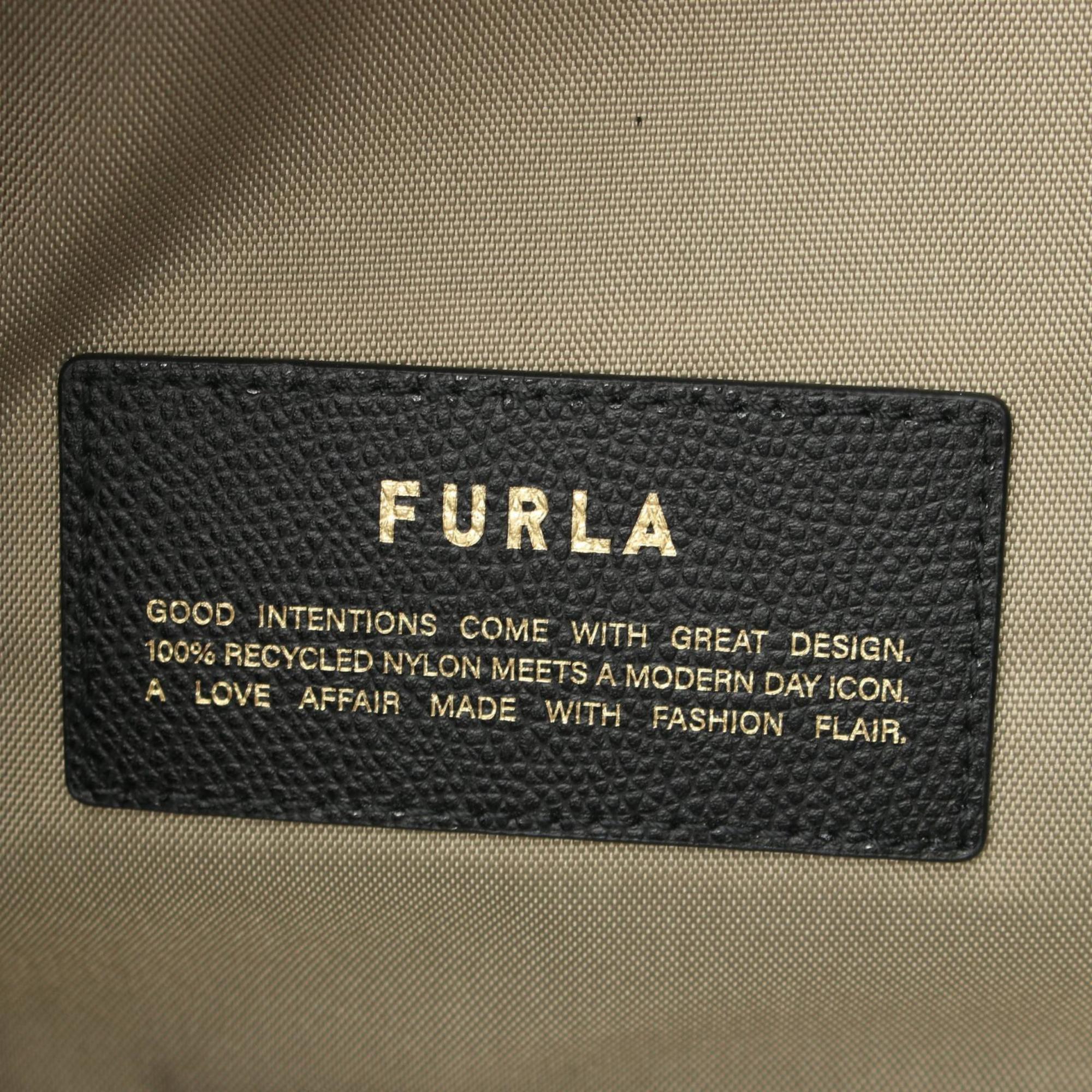 Furla Piuma L Tote Bag Leather Nylon Canvas Women's Black Beige WB01249BX30503180S