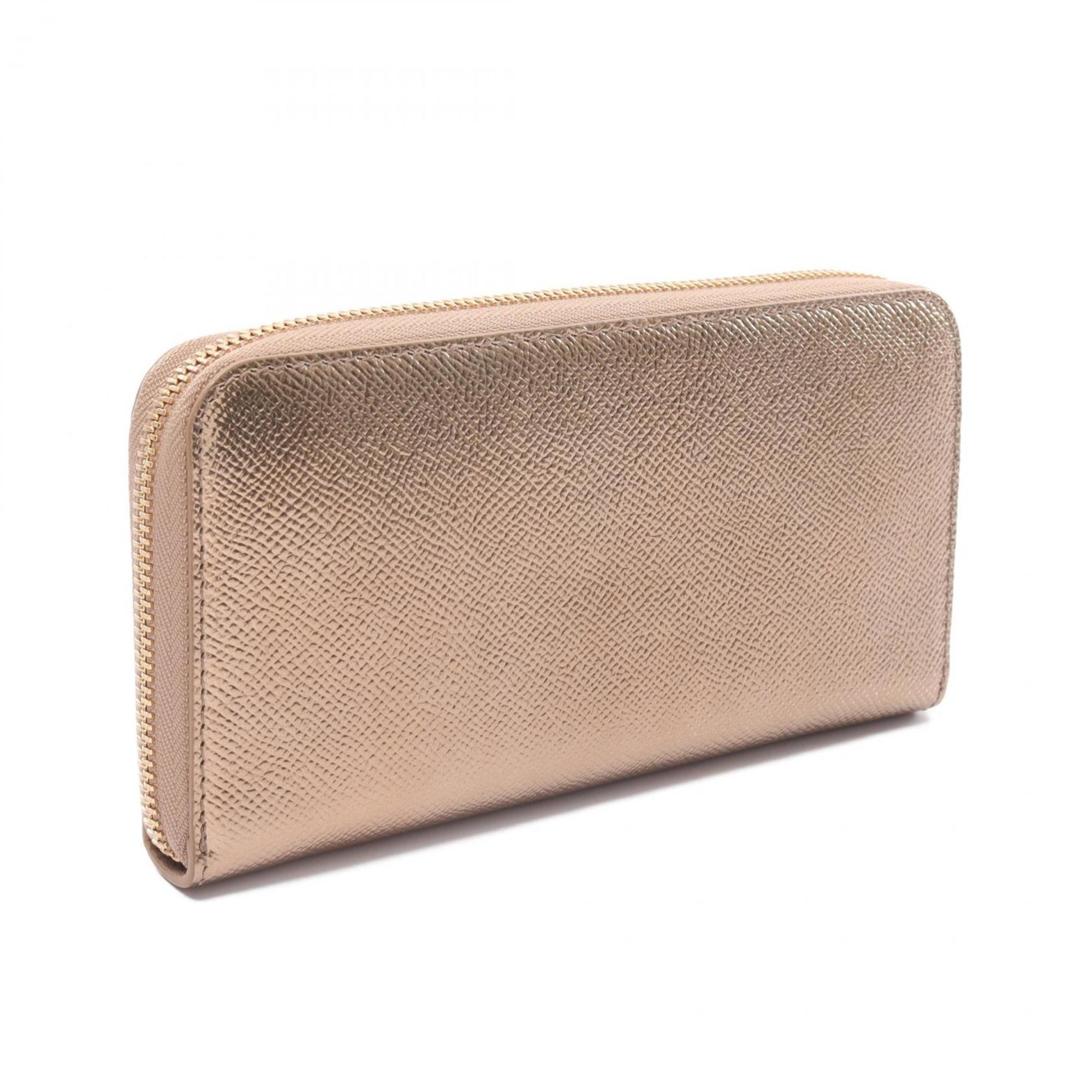 BVLGARI Round Long Wallet Leather Women's Gold