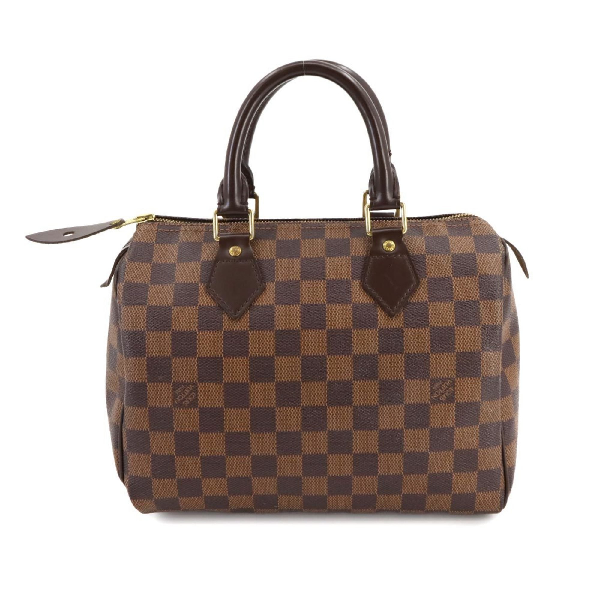 Louis Vuitton Damier Speedy 25 Handbag Ebene Brown N41532 Gold Hardware