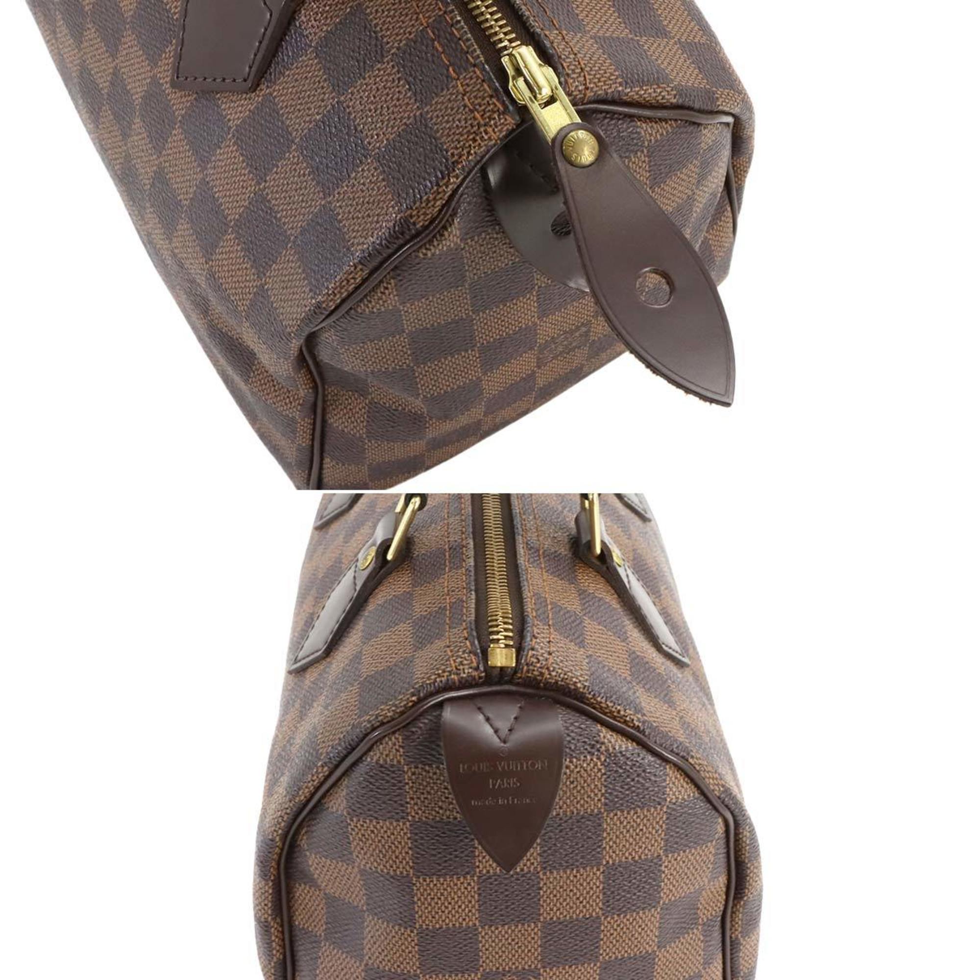 Louis Vuitton Damier Speedy 25 Handbag Ebene Brown N41532 Gold Hardware