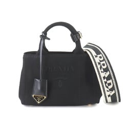 PRADA Canapa 2way Hand Shoulder Bag Cotton Canvas Nero 1BA038 Black