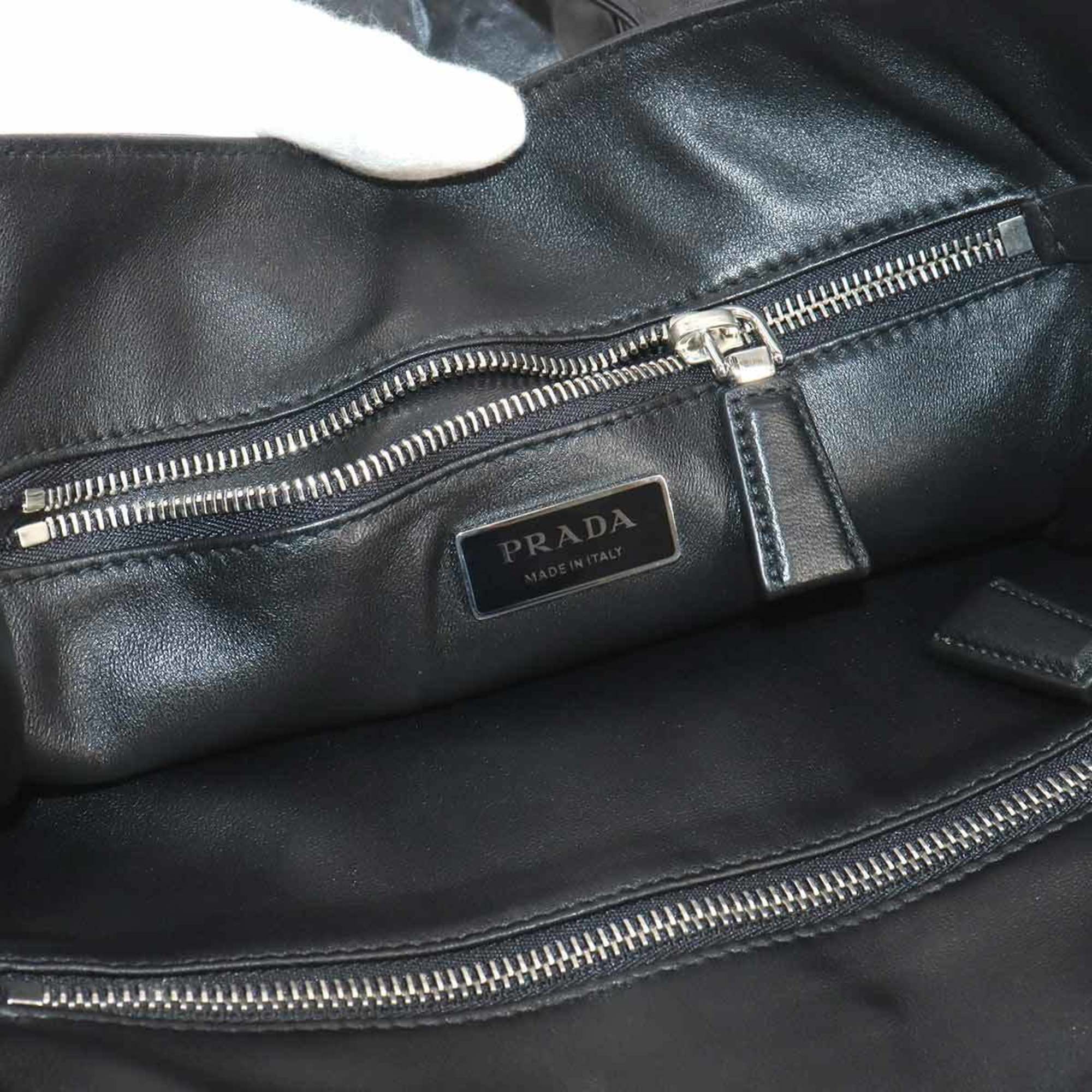 PRADA Nappa Small Leather Black 1BG459 Silver Hardware Tote Bag