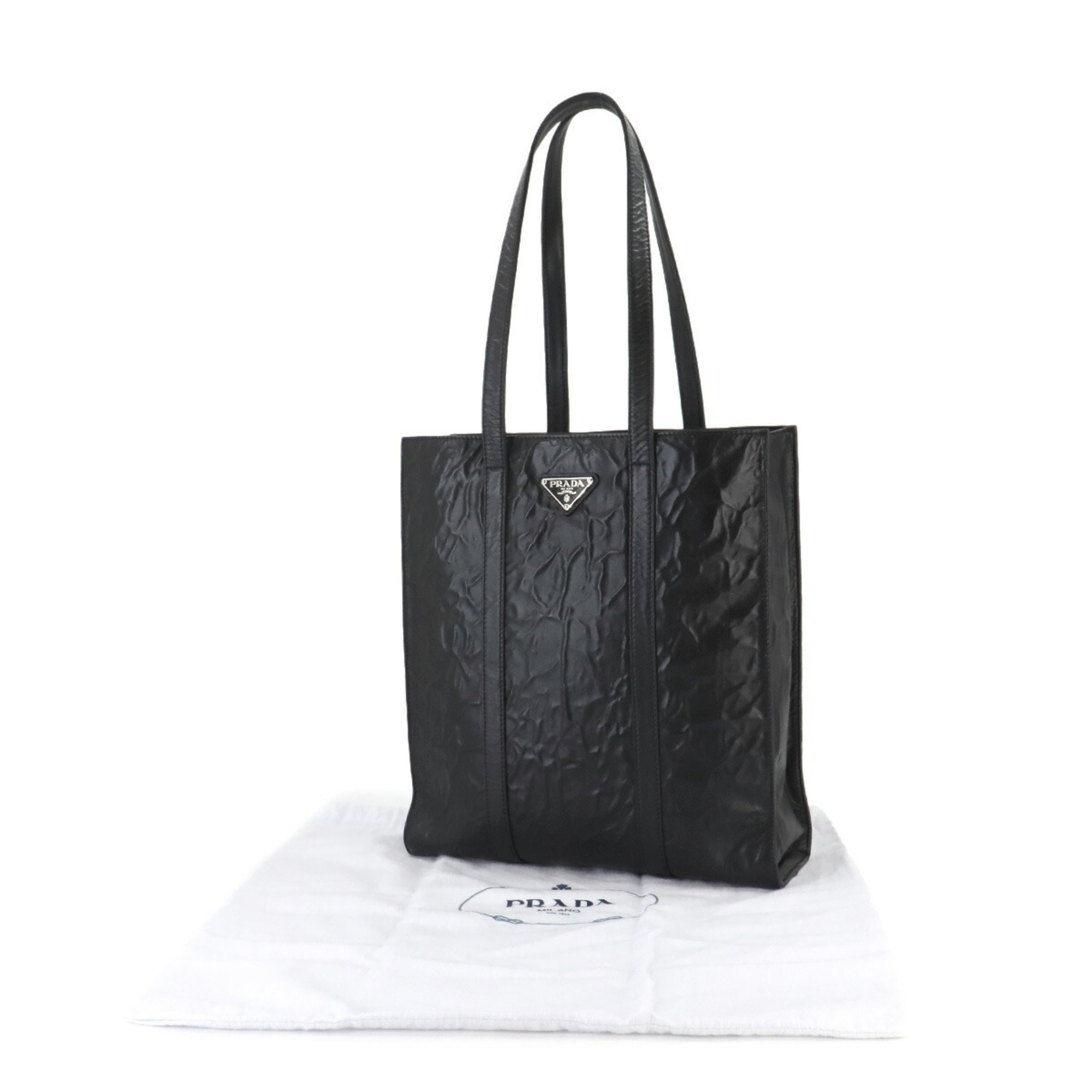 PRADA Nappa Small Leather Black 1BG459 Silver Hardware Tote Bag