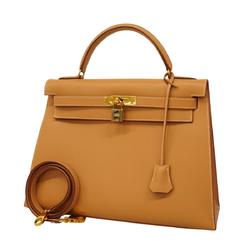 Hermes handbag Kelly 32 □C stamped Cushvel natural ladies