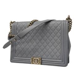 Chanel Shoulder Bag Matelasse Boy Chain Lambskin Grey Women's