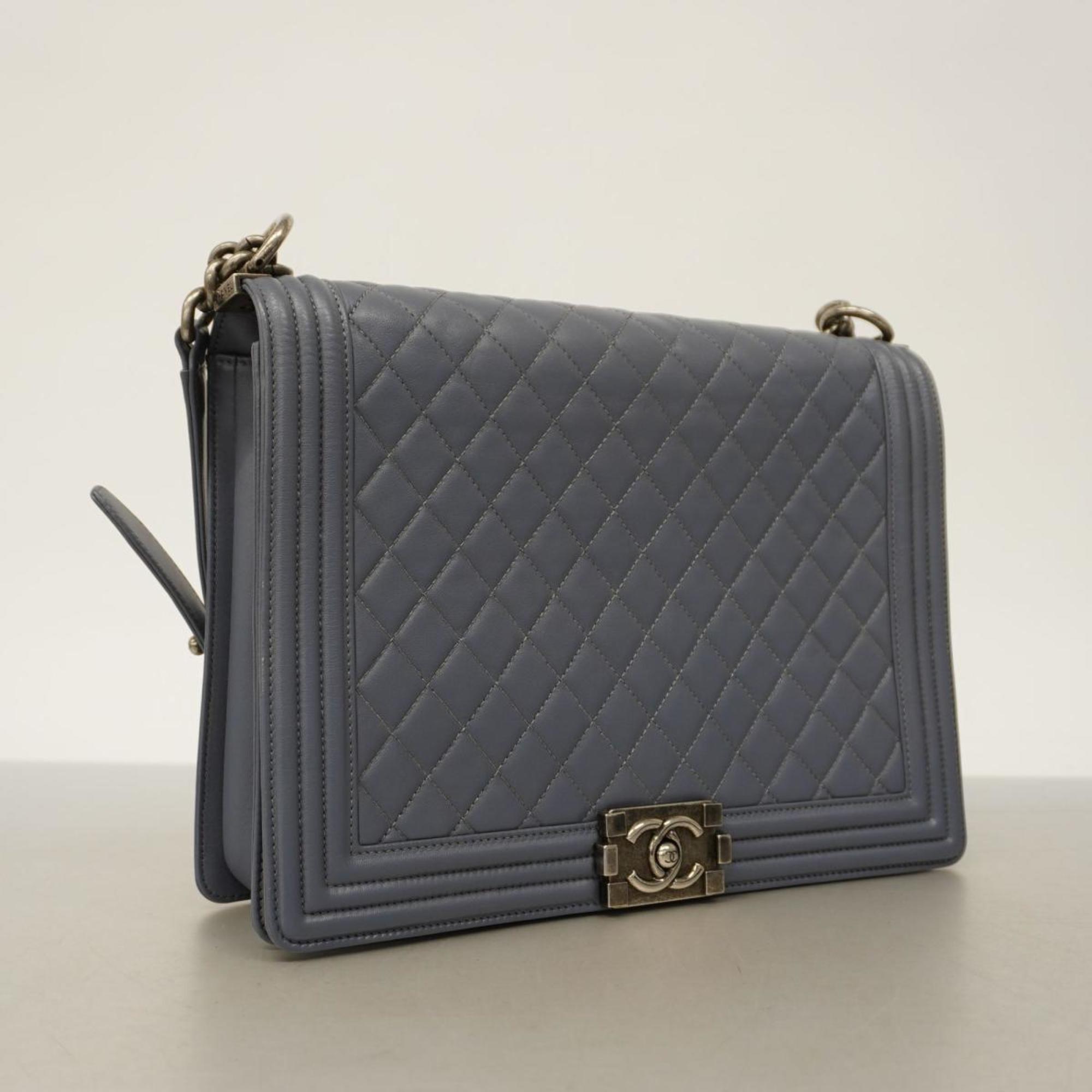 Chanel Shoulder Bag Matelasse Boy Chain Lambskin Grey Women's