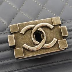 Chanel Shoulder Bag Matelasse Boy Chain Lambskin Grey Women's