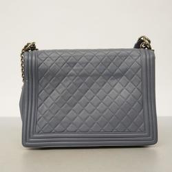 Chanel Shoulder Bag Matelasse Boy Chain Lambskin Grey Women's