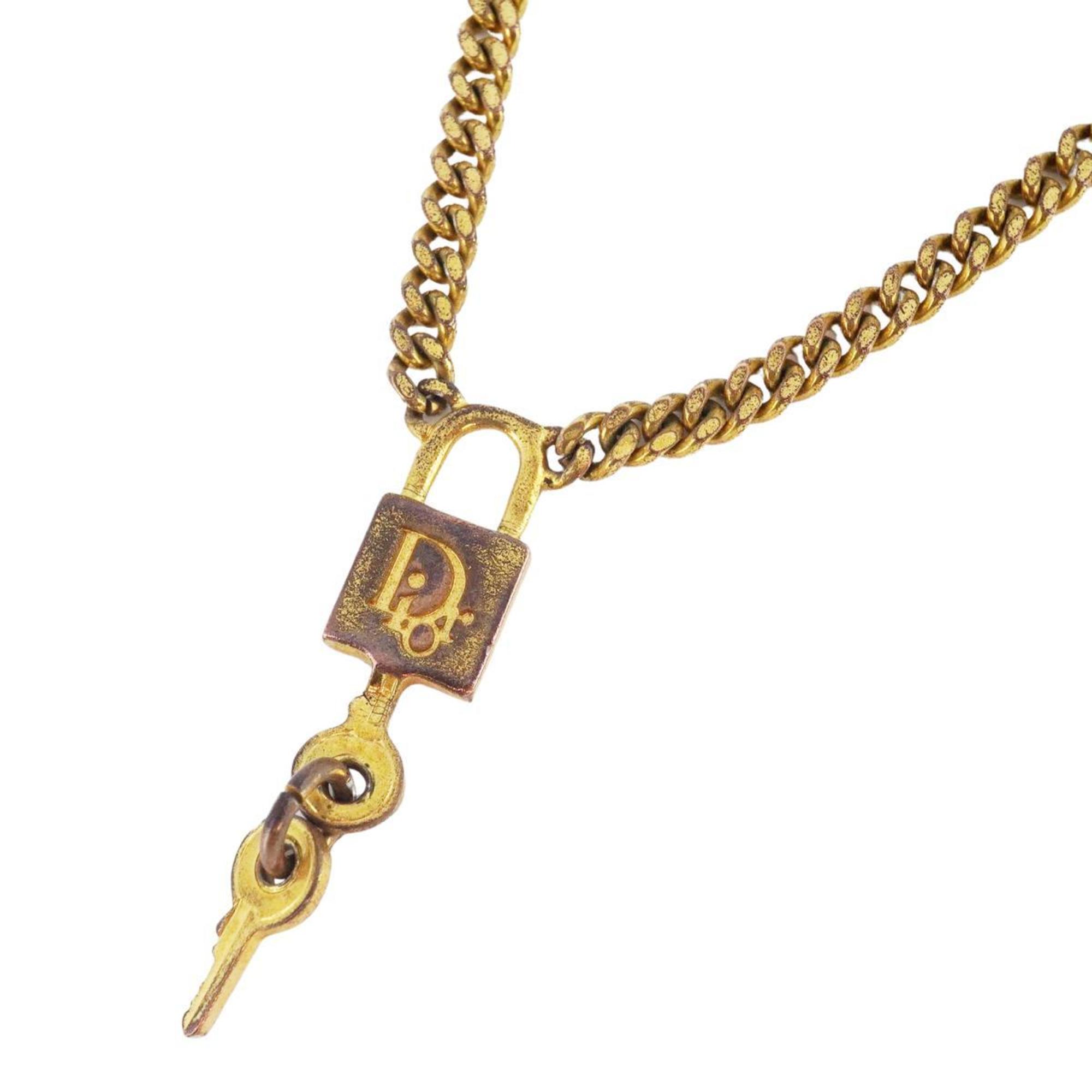 Christian Dior Necklace Padlock Key GP Plated Gold Women's