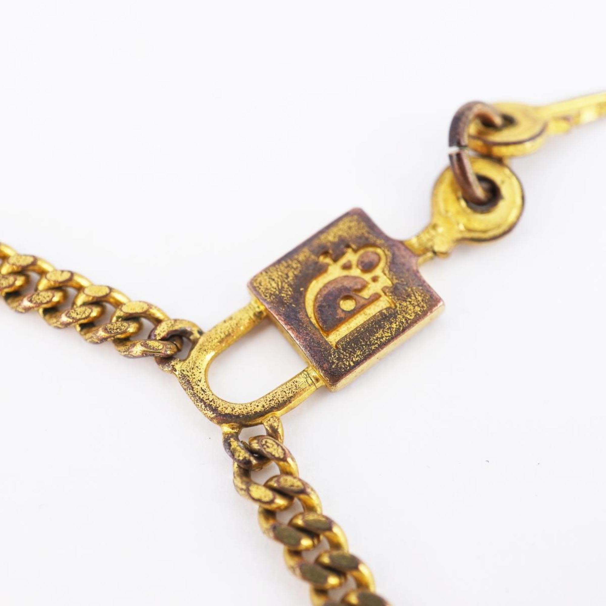 Christian Dior Necklace Padlock Key GP Plated Gold Women's