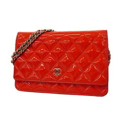 Chanel Shoulder Wallet Matelasse Chain Patent Leather Red Women's