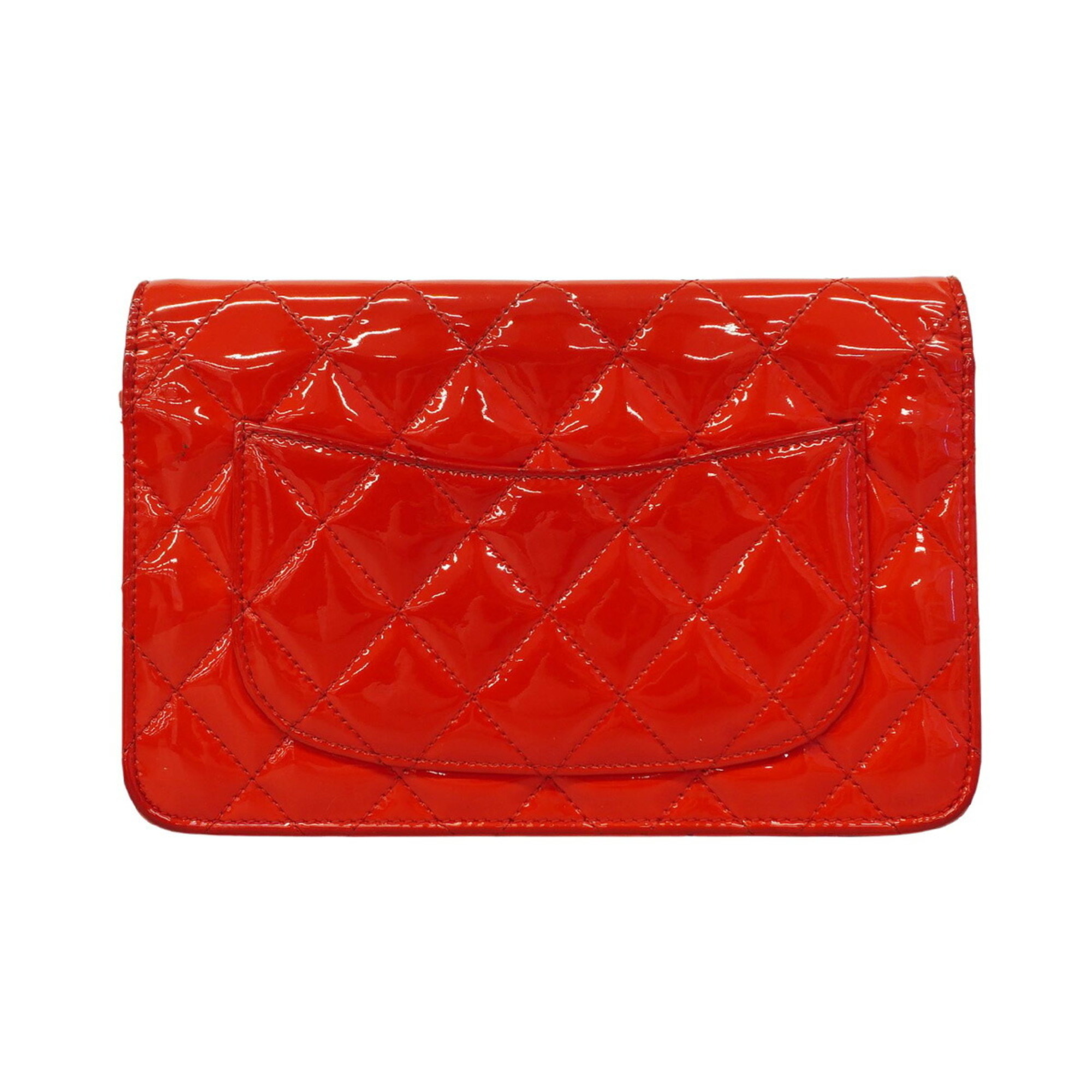 Chanel Shoulder Wallet Matelasse Chain Patent Leather Red Women's