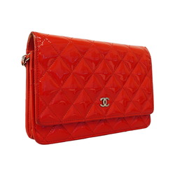 Chanel Shoulder Wallet Matelasse Chain Patent Leather Red Women's