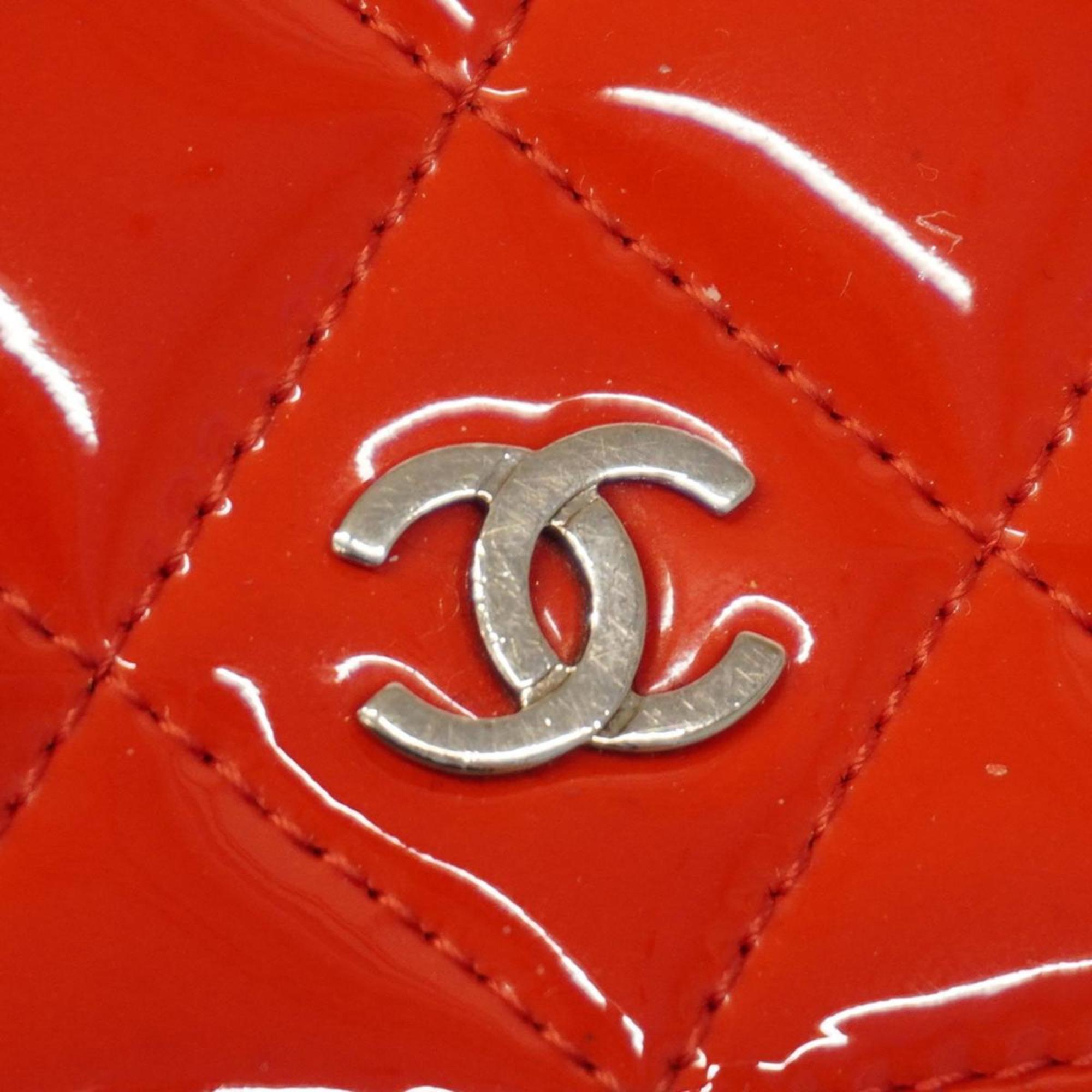 Chanel Shoulder Wallet Matelasse Chain Patent Leather Red Women's