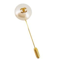 Chanel pin brooch Coco mark fake pearl GP plating gold 93A ladies