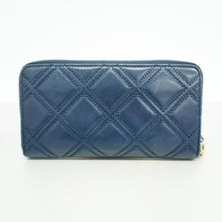 Chanel Long Wallet Double Stitched Lambskin Navy Champagne Women's