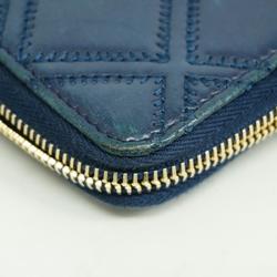 Chanel Long Wallet Double Stitched Lambskin Navy Champagne Women's