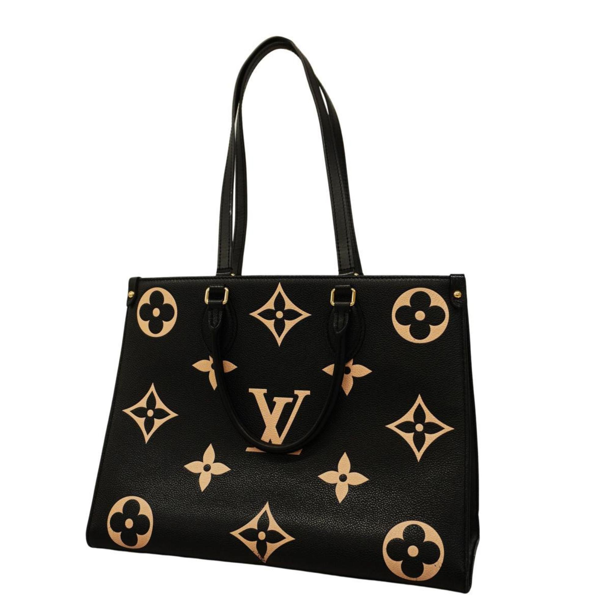 Louis Vuitton Handbag Monogram Empreinte Bicolor On the Go MM M45495 Black Beige Women's