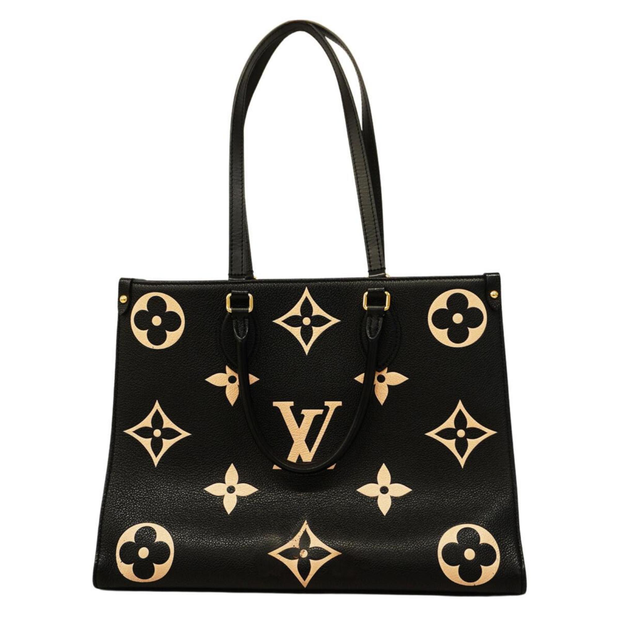 Louis Vuitton Handbag Monogram Empreinte Bicolor On the Go MM M45495 Black Beige Women's