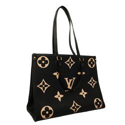 Louis Vuitton Handbag Monogram Empreinte Bicolor On the Go MM M45495 Black Beige Women's