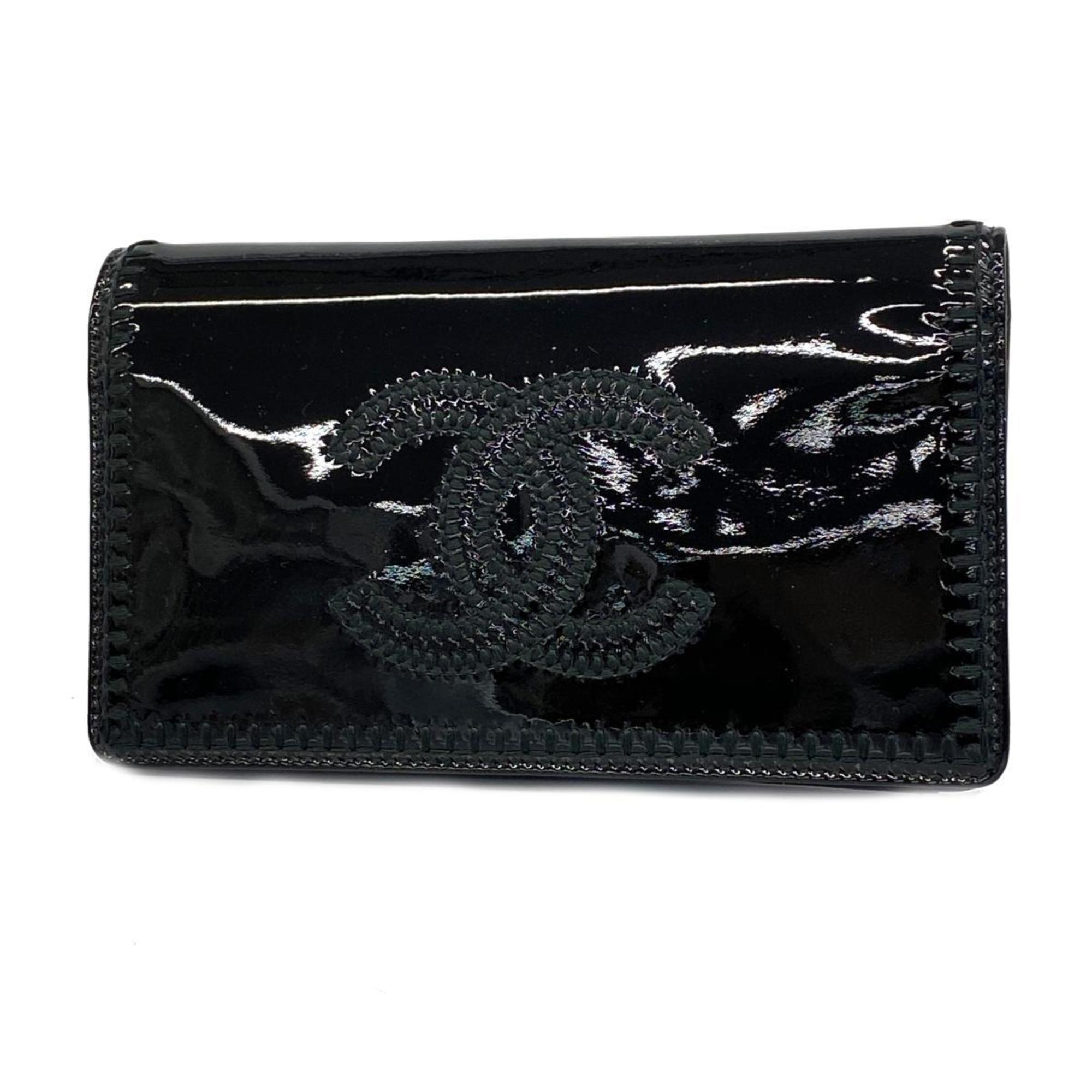 Chanel Long Wallet Patent Leather Black Men's Women's