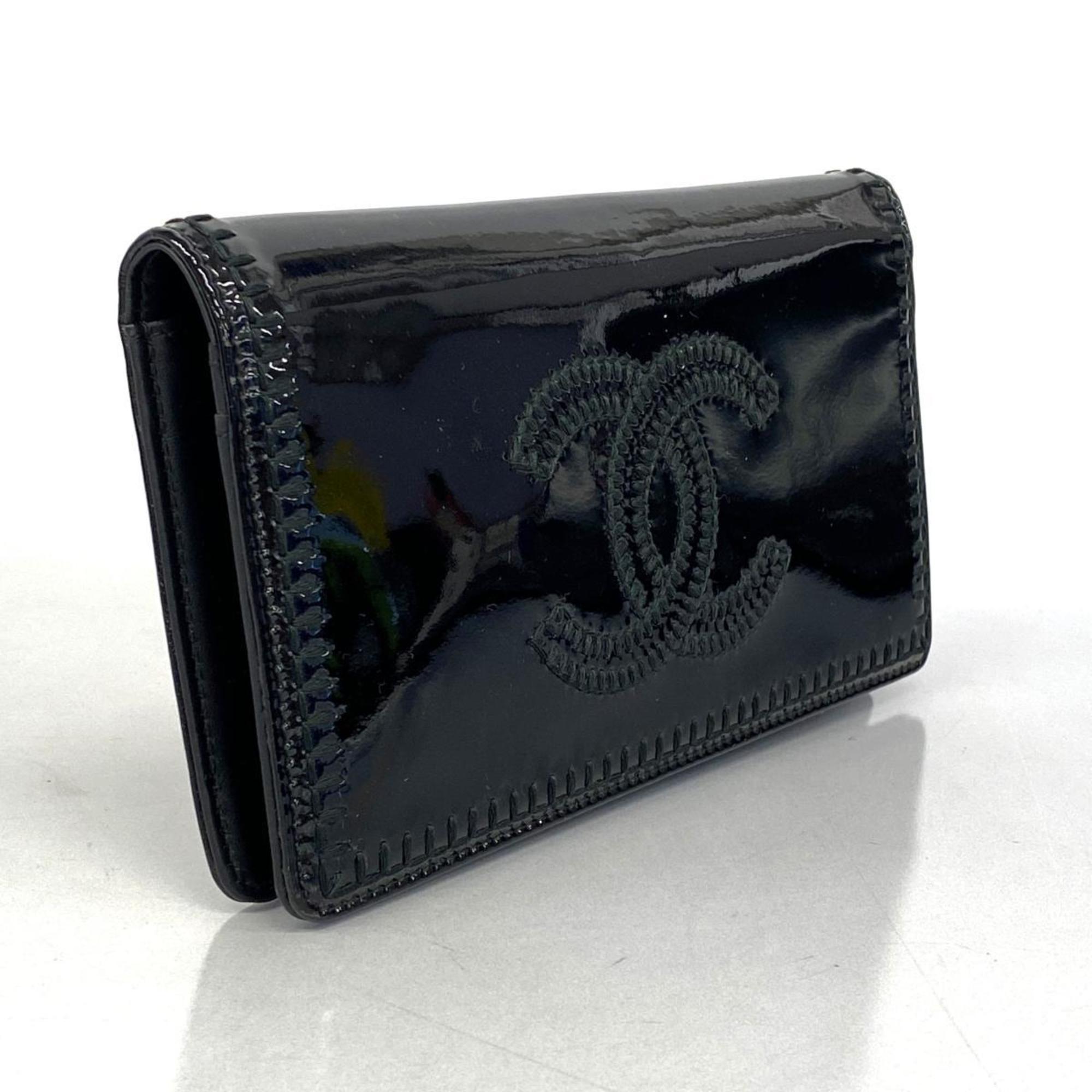 Chanel Long Wallet Patent Leather Black Men's Women's