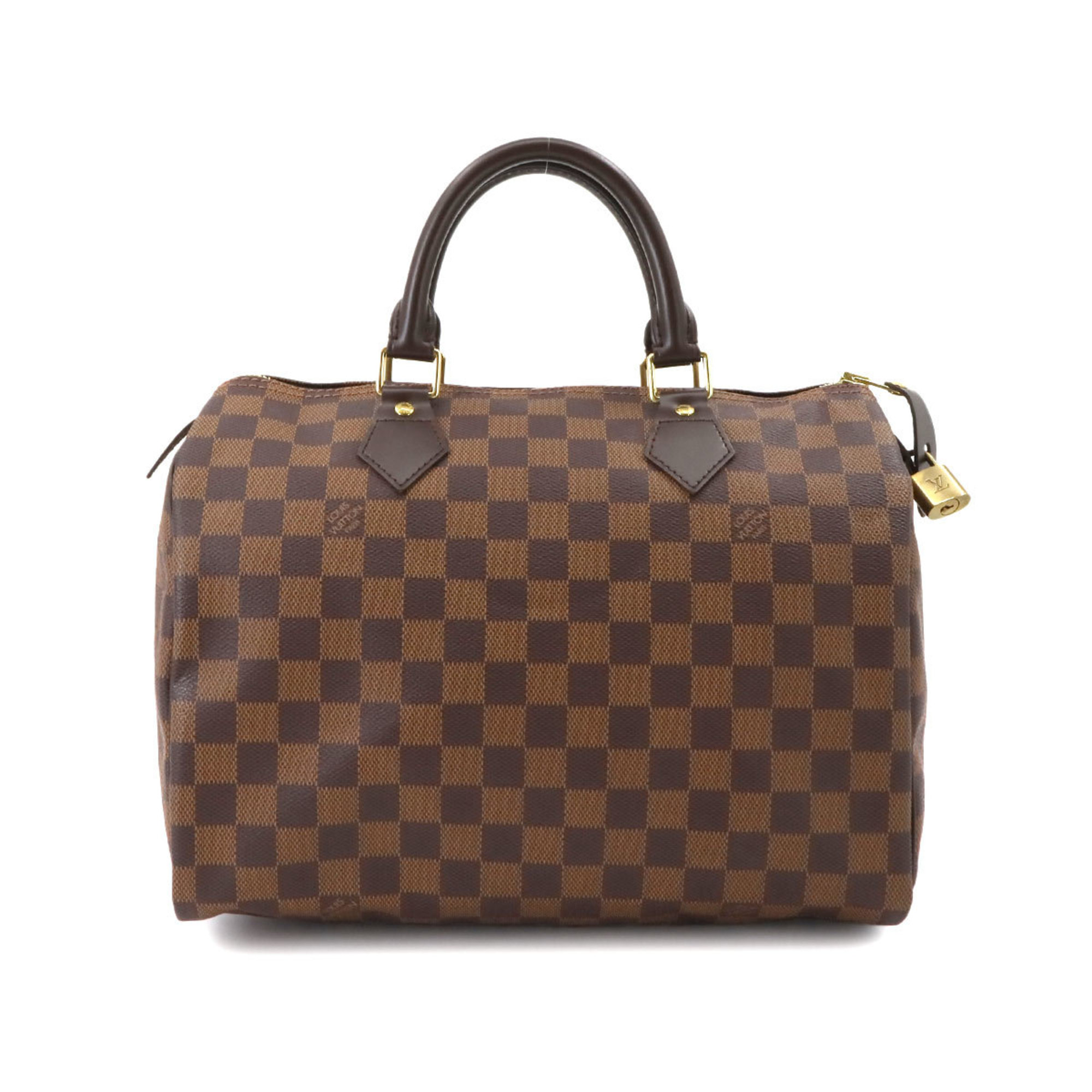 Louis Vuitton Damier Speedy 30 Handbag Ebene Brown N41531 Gold Hardware