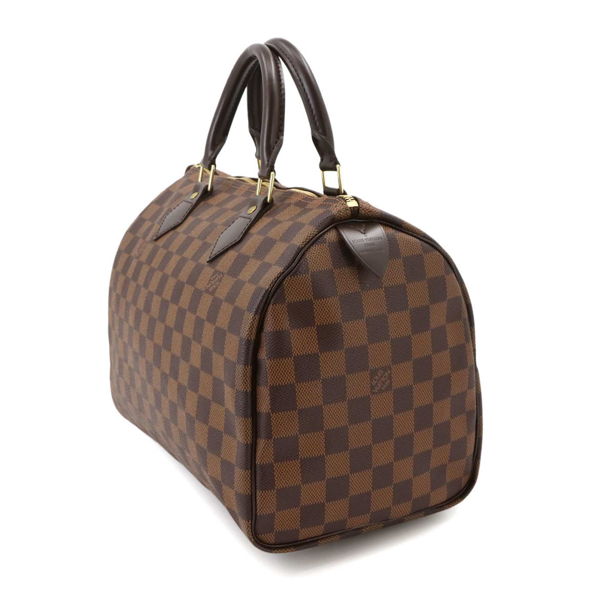 Louis Vuitton Damier Speedy 30 Handbag Ebene Brown N41531 Gold Hardware