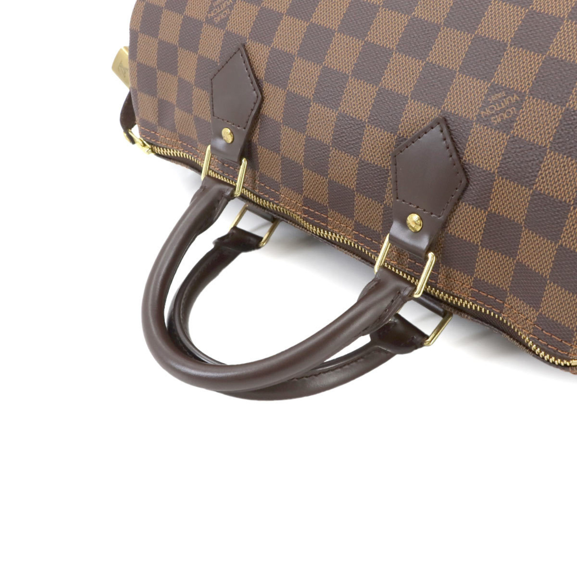 Louis Vuitton Damier Speedy 30 Handbag Ebene Brown N41531 Gold Hardware