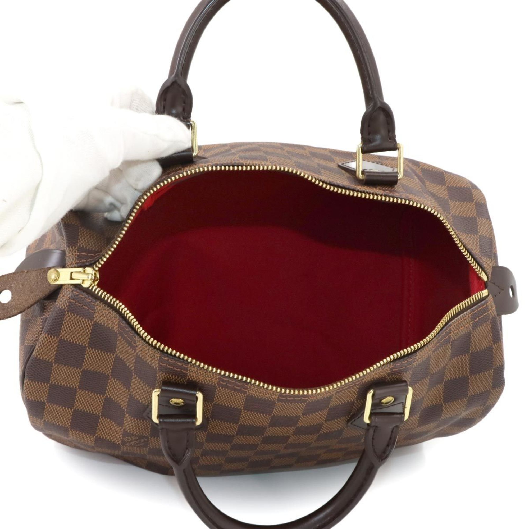 Louis Vuitton Damier Speedy 30 Handbag Ebene Brown N41531 Gold Hardware