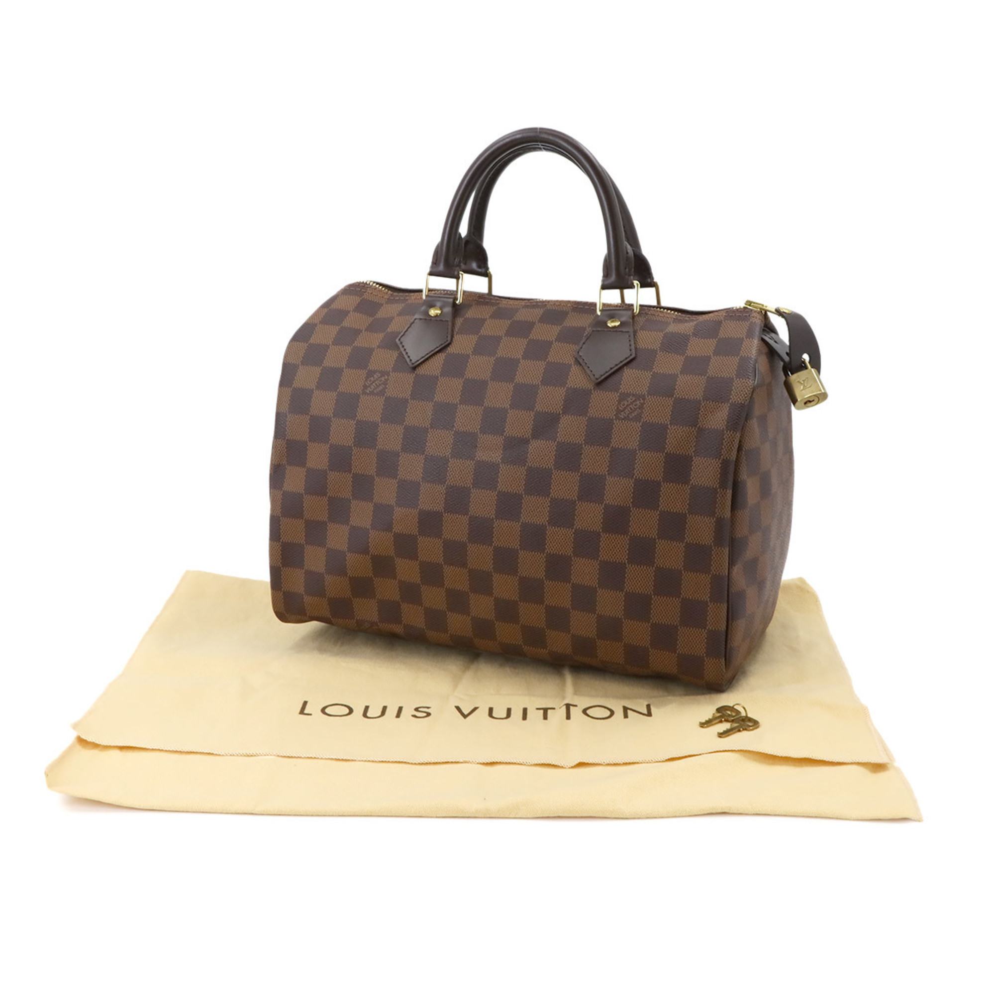 Louis Vuitton Damier Speedy 30 Handbag Ebene Brown N41531 Gold Hardware