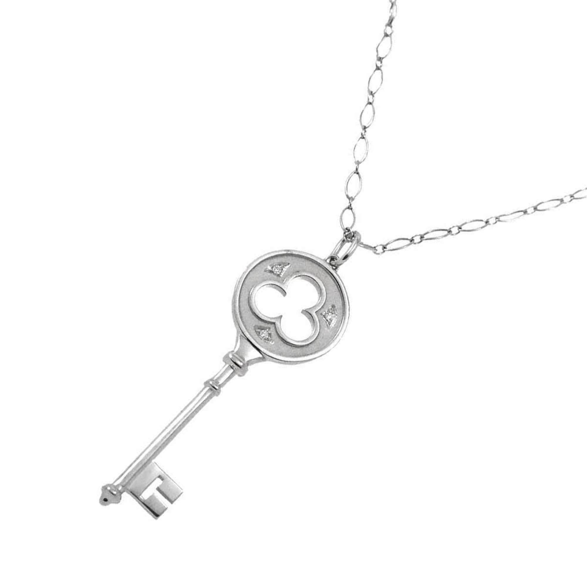 Tiffany & Co. Clover Key Diamond Long Necklace 61cm K18 WG White Gold 750 SV Silver