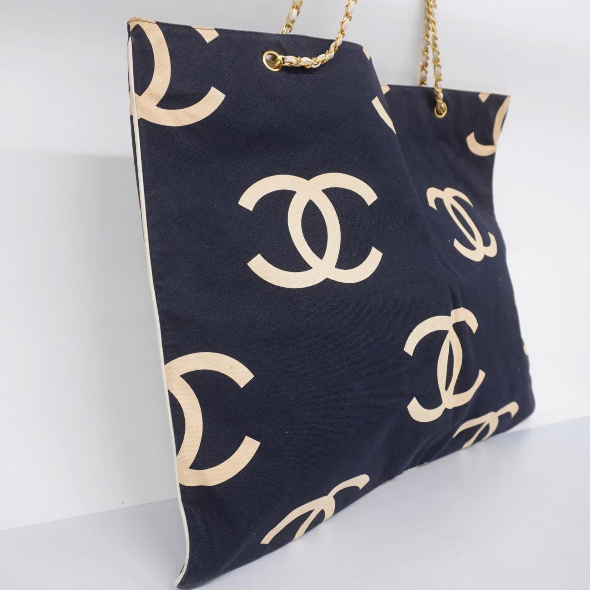 Chanel Tote Bag Chain Shoulder Canvas Navy Women's