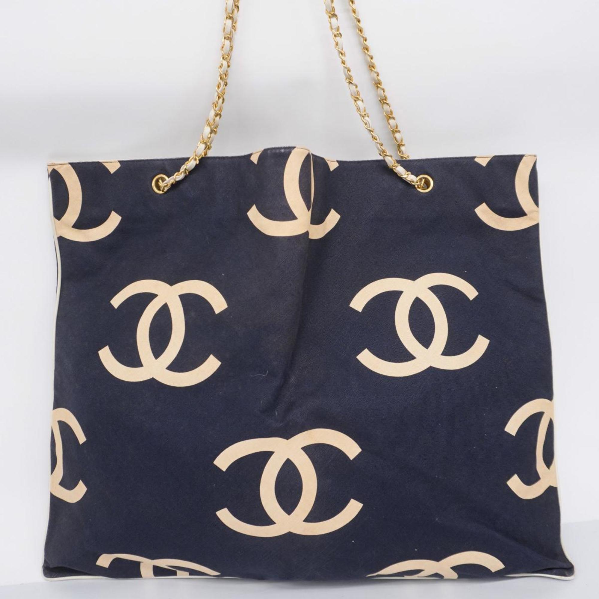 Chanel Tote Bag Chain Shoulder Canvas Navy Women's