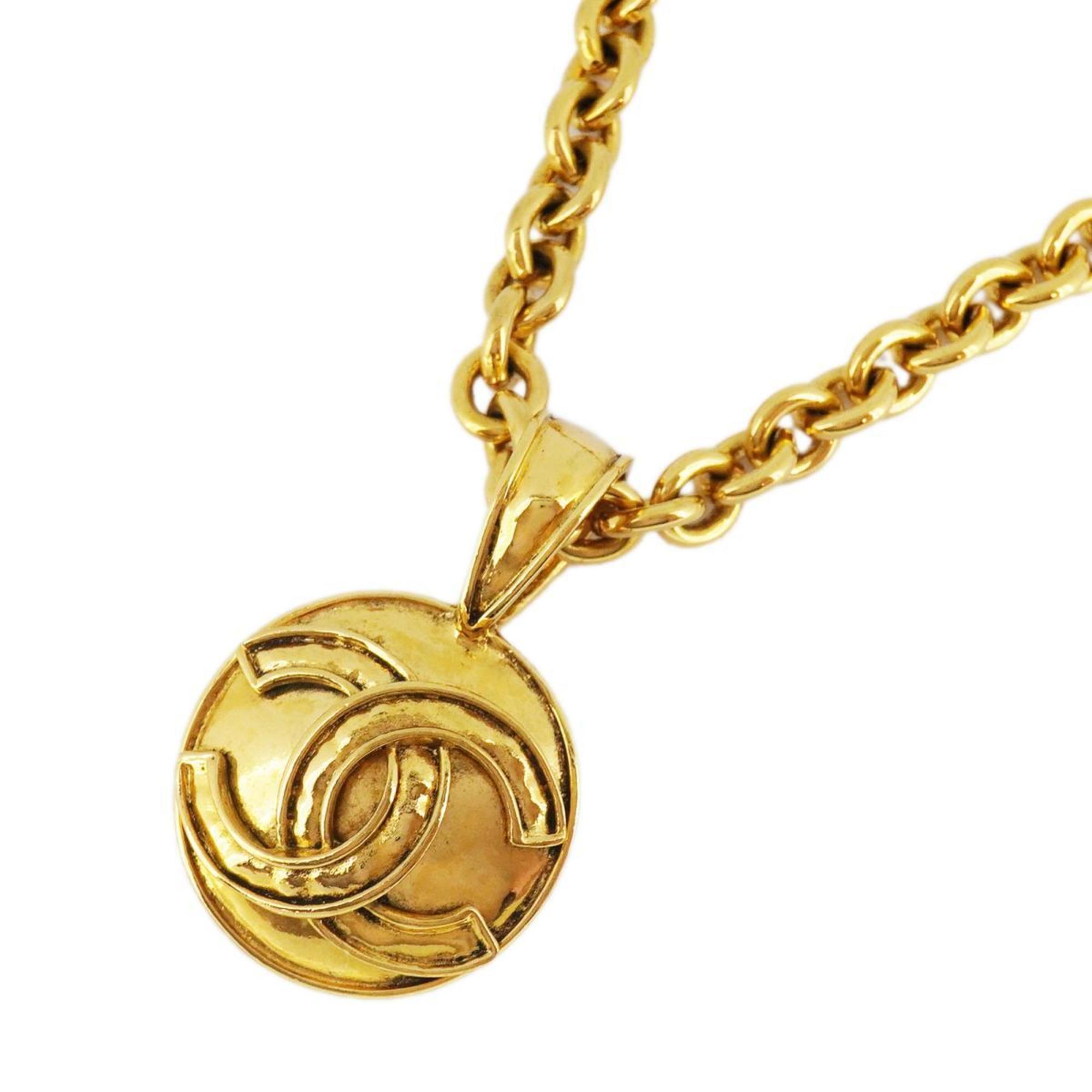 Chanel Necklace Coco Mark Circle GP Plated Gold 94P Women's