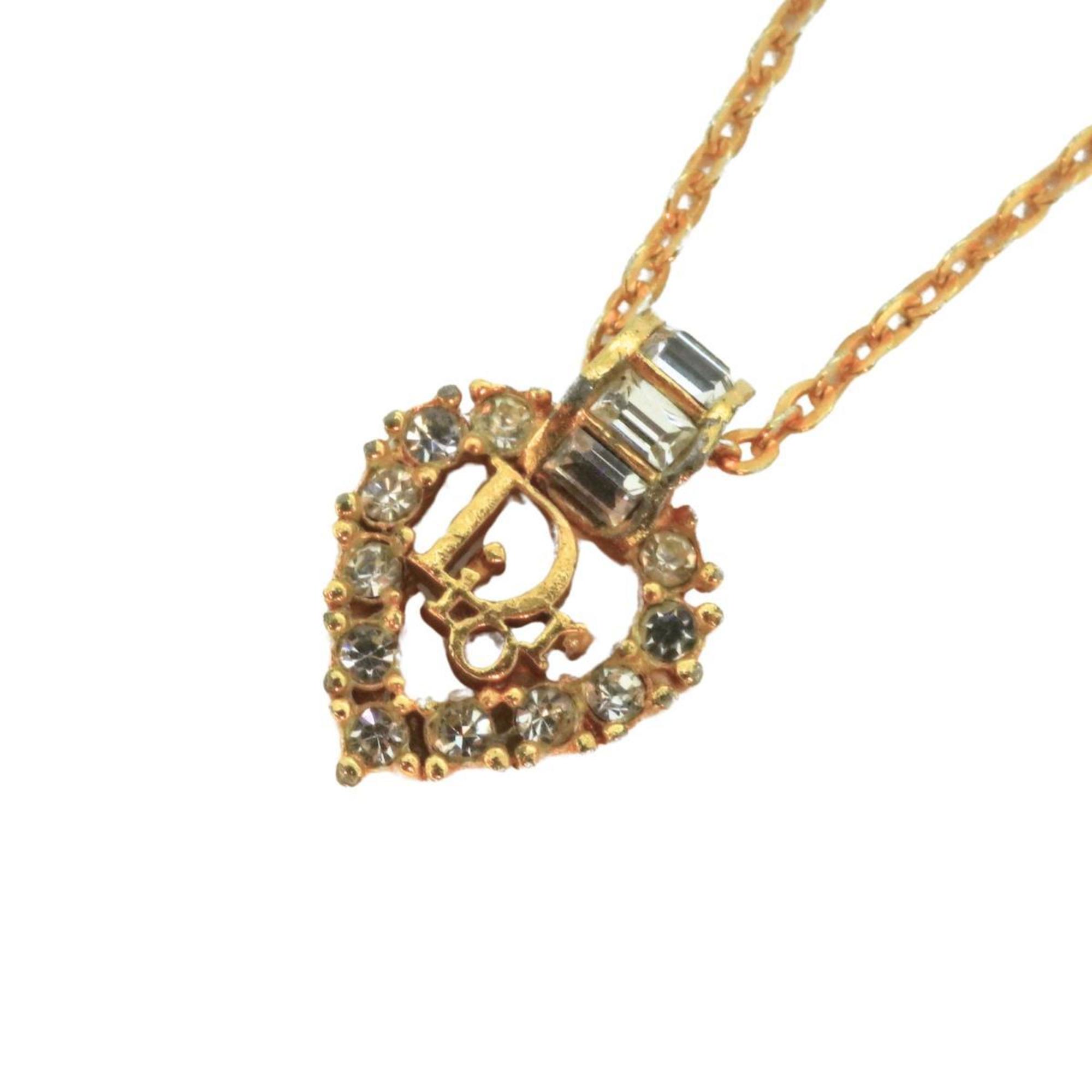 Christian Dior Necklace Rhinestone GP Plated Gold Women's