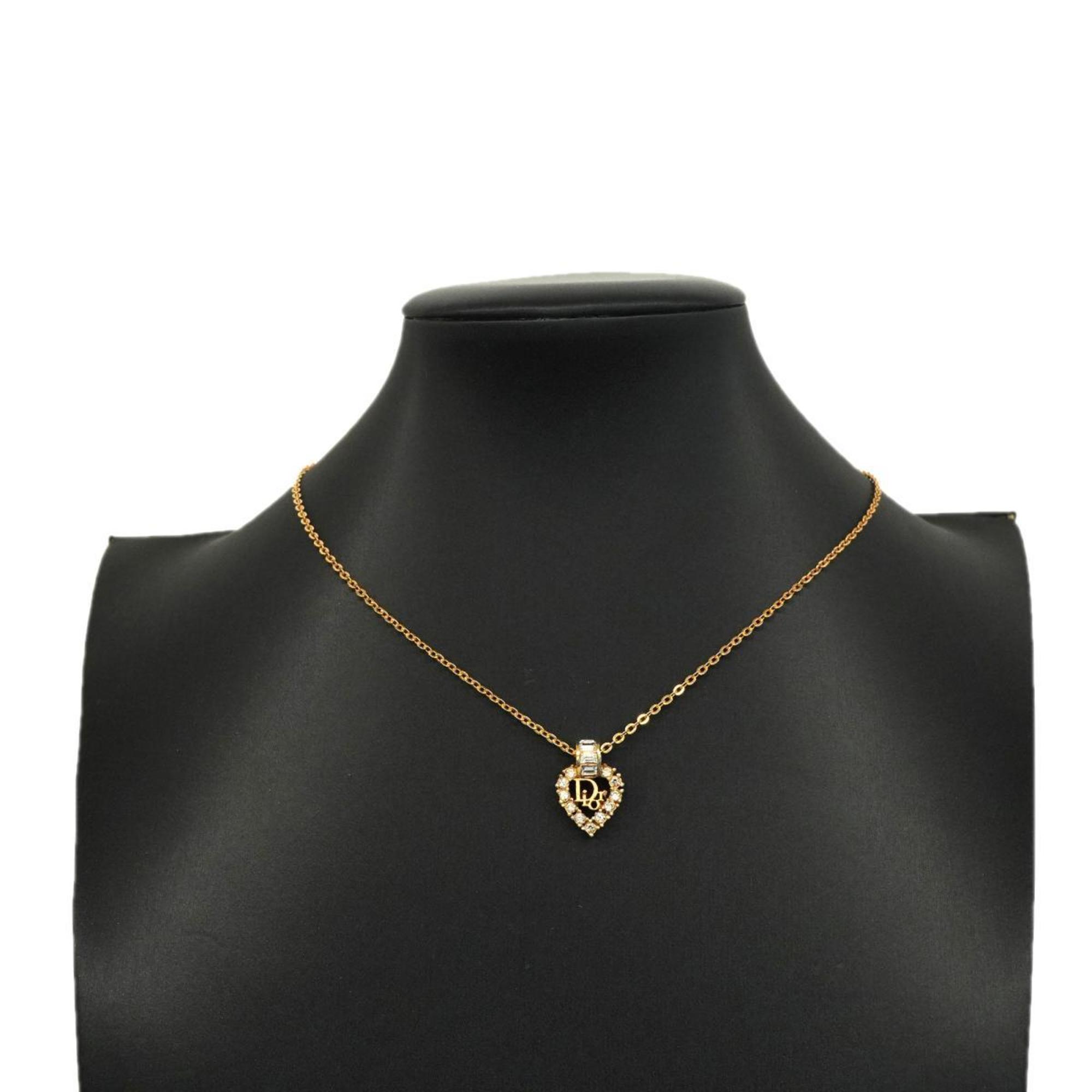 Christian Dior Necklace Rhinestone GP Plated Gold Women's