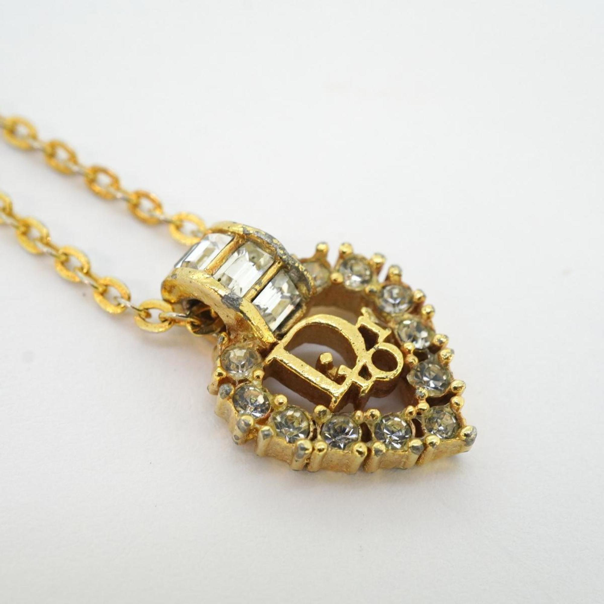 Christian Dior Necklace Rhinestone GP Plated Gold Women's