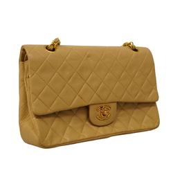 Chanel Shoulder Bag Matelasse W Flap Chain Lambskin Beige Women's