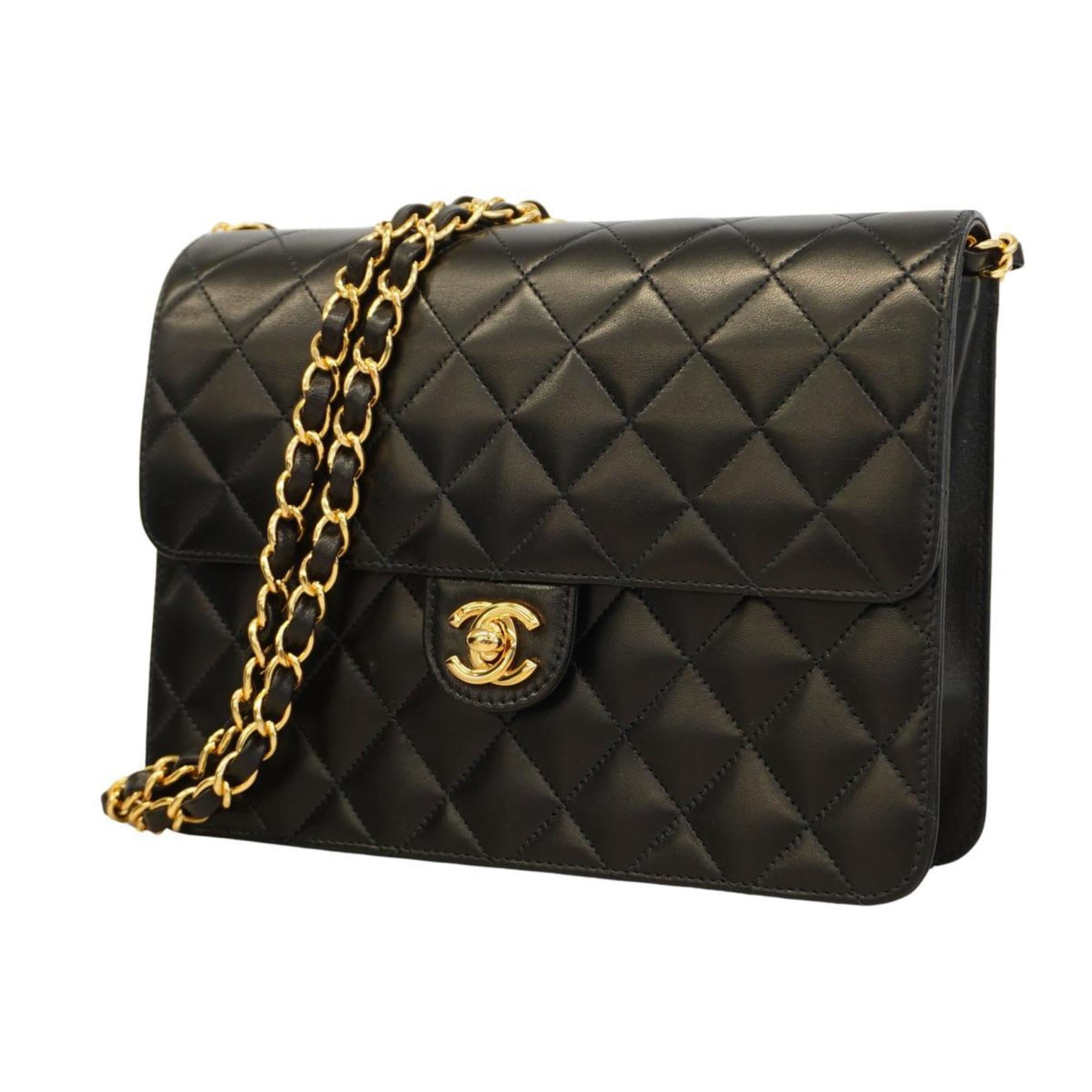 Chanel Shoulder Bag Matelasse Chain Lambskin Black Women's