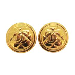 Chanel Earrings Coco Mark Matelasse Circle GP Plated Gold Women's