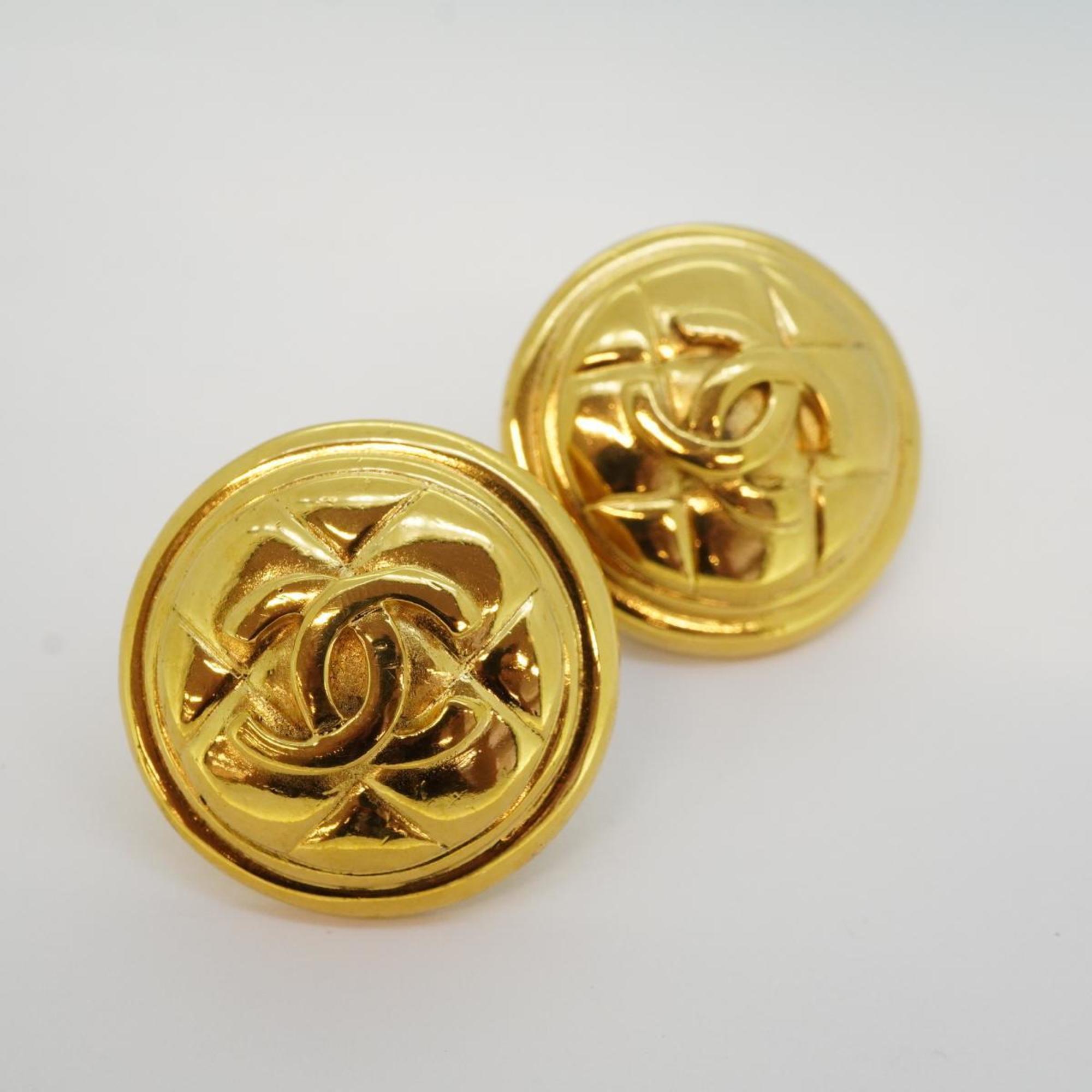 Chanel Earrings Coco Mark Matelasse Circle GP Plated Gold Women's